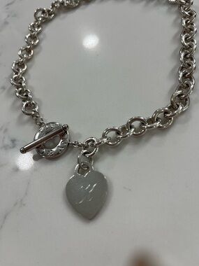 Tiffany & Co. Silver Heart Toggle Charm Bracelet - letter “K” engraved